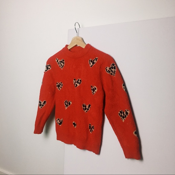 Vintage Red Leopard Print Heart Valentine Sweater - Picture 4 of 4